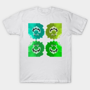 Goofy Green Jelly Monster Emoji Pixel Smiling Face T-Shirt